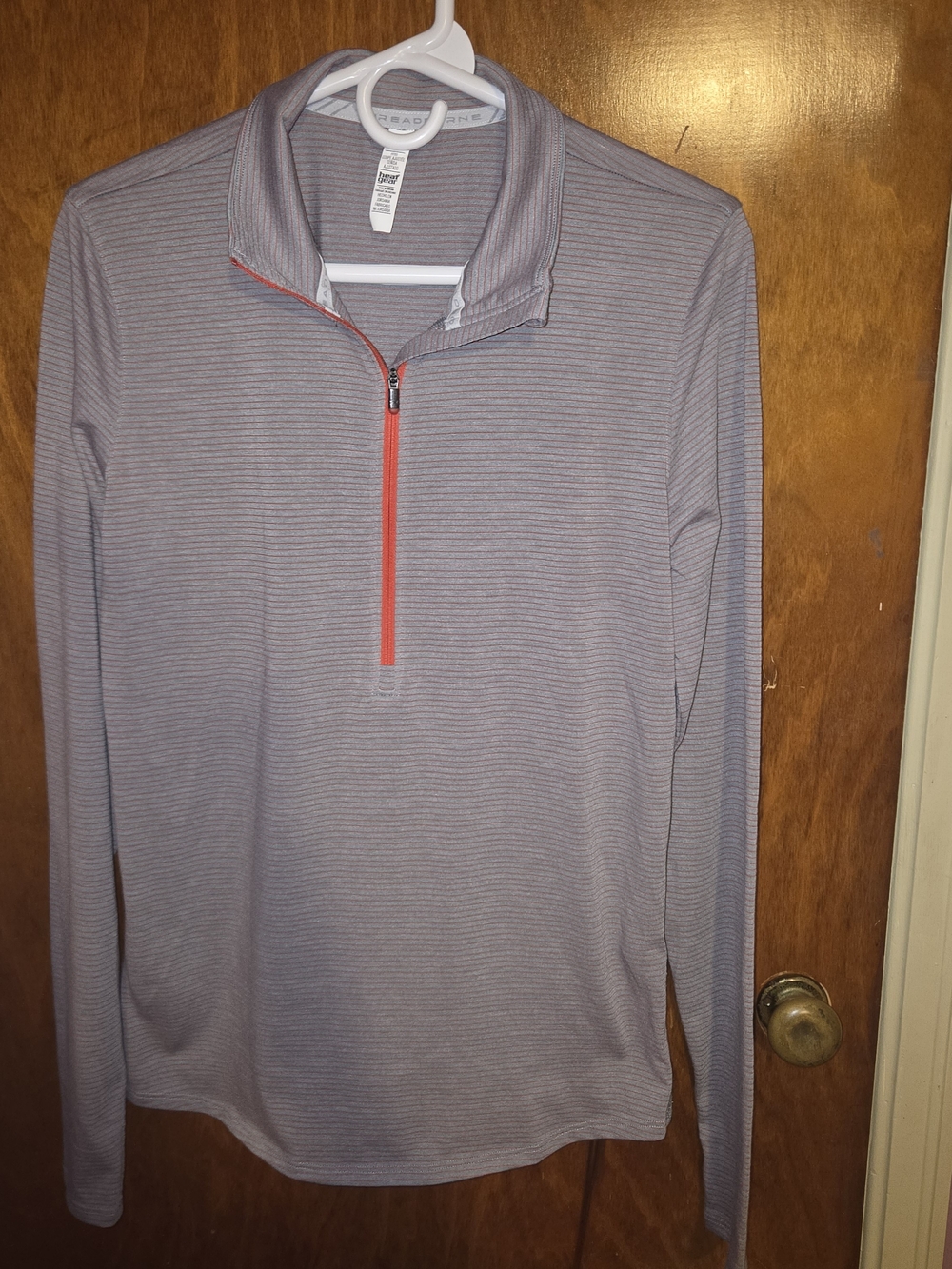 Under Armour Light Gray Striped Quarter-Zip with Coral Zip